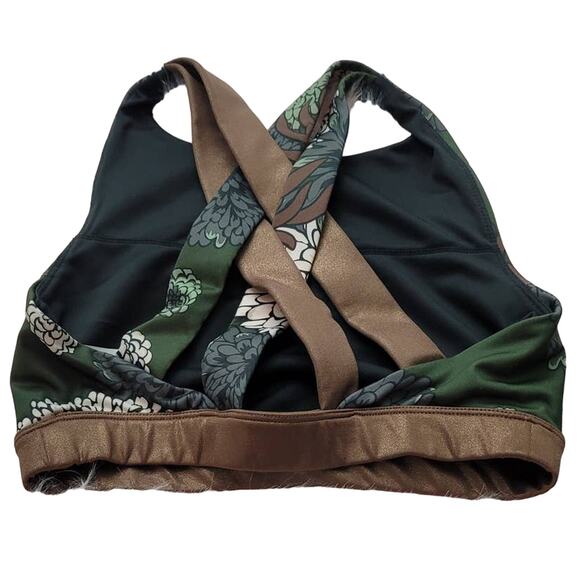 Joy Lab Sparkle Brown/ Hunter Green Floral Design Sports Bra S - Picture 2 of 5